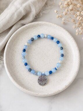 Blue Beaded Bracelet with Sand Dollar Charm | Your Journey | Independence Gift